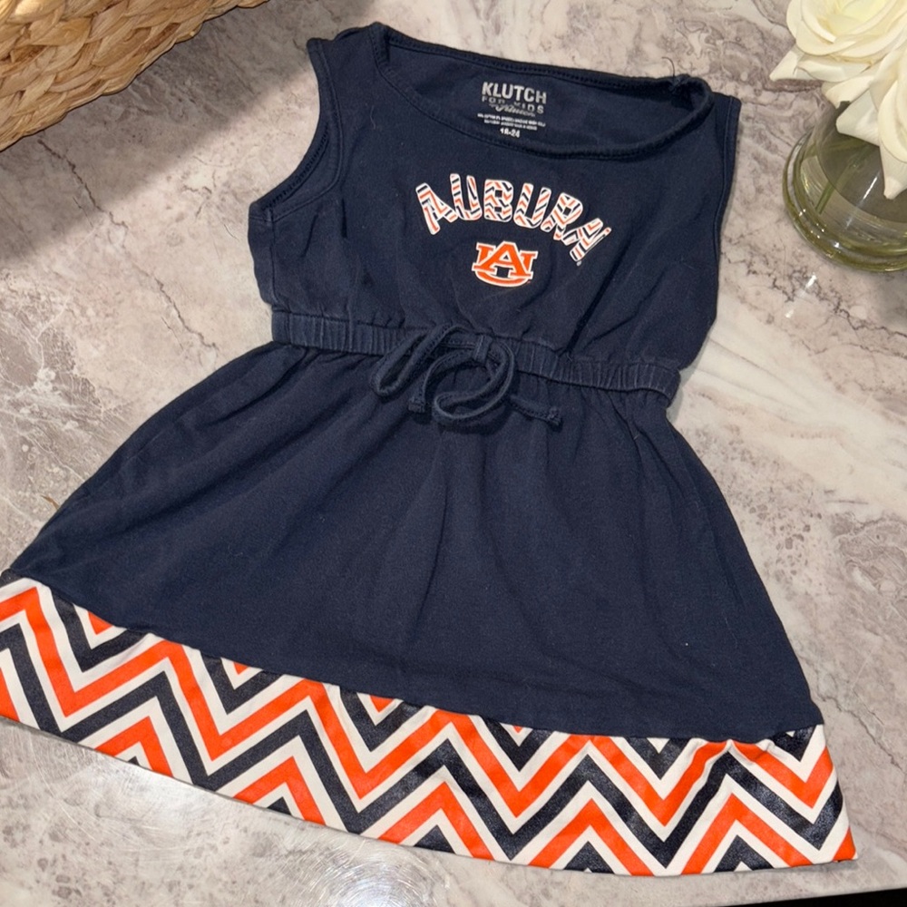 Kids Auburn University Navy and Orange Chevron Dress